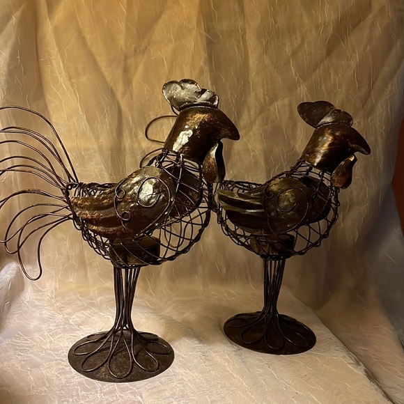 unbranded Accents Rooster Open Wire Metal Candle Holder Set Of 2